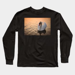 White Swan on Lake in Sunset Long Sleeve T-Shirt